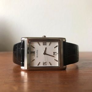 Bulova Men's Black Leather Strap Watch